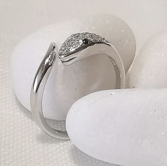 White sapphire black spinel gemstone sterling silver snake ring serpent - Picture 4 of 7